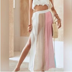 Sarong Skirt Color-blocked Beach Maxi Caribbean Bathing Suit Side Tie Cover-up